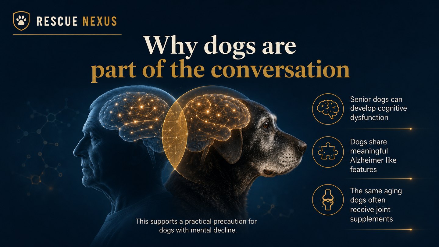 Human and senior dog brain comparison showing shared aging brain biology